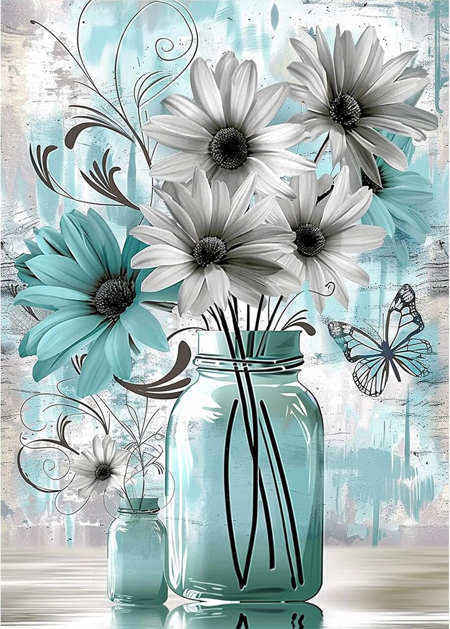 Daisy Diamond Art Kits for Adults, Rustic Flower DIY Full Drill Diamond Painting Kits for Beginners, 5D Gem Art Crafts for Adults, Home Wall Decor 12x16 inch
